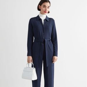 Navy Blue Belted Jumpsuit